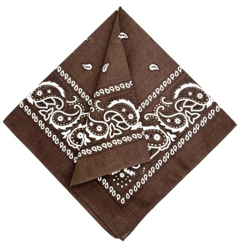 MDSTYLE 100% Cotton Bandana for Men & Women 22" x 22" Paisley Pattern Handkerchief Headband Scarf - color: Brown