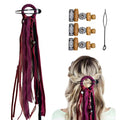 Handmade Boho Hair Barrette Hair Tie Braided Suede Wood beads Hair Pins Hair Extension Tassels DIY Beads Ponytail Holders Hair Accessories for Women (Red) - color: Red