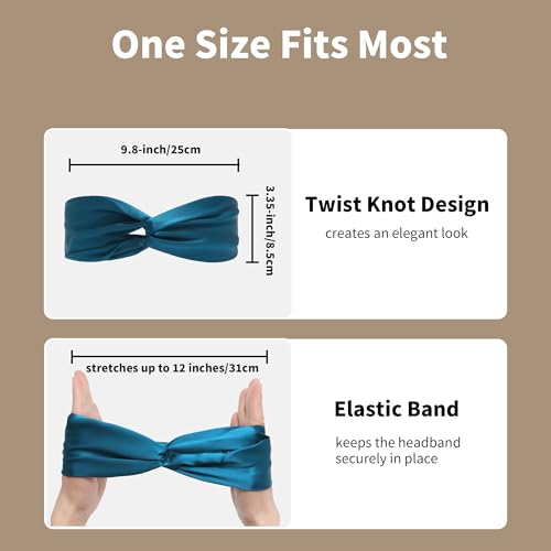 ZLYC Mulberry Silk Headband Elastic Twist Knotted Head Bands for Women's Hair, Solid Mineral Blue - color: Solid Mineral Blue
