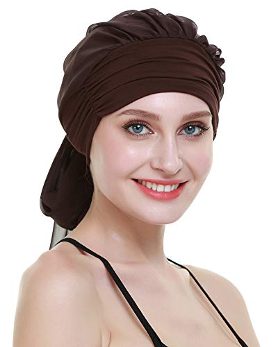 Chemo Headwear Turbans for Women Long Hair Head Scarf Headwraps Cancer Hats - color: Both Brown