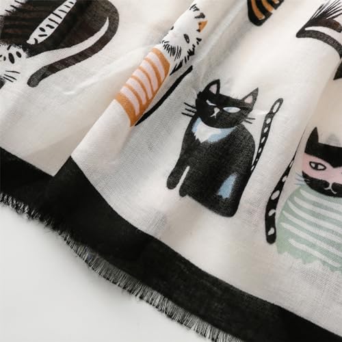 WaJuemy Travel Boho Scarf for Women Casual Lightweight Pashmina Scarves Fashion Multicolor Shawl Wraps with Fringed Beads - color: 23 Black Cat