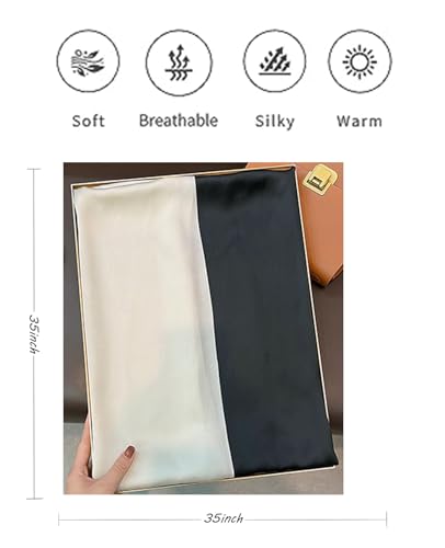 Hioyiwse Head Scarf For Women Hair Bandana 35" Large Square Satin Wrap Sleeping Neck Silk Satin Hair Scarves Lightweight - color: F29-black and White（35*35inch）
