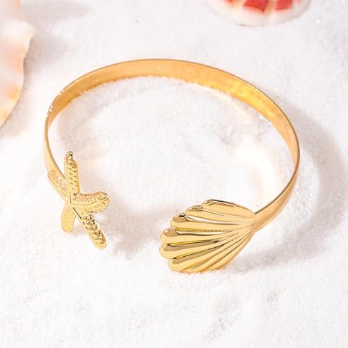 Frodete Arm Cuff Bracelet for Women Gold Upper Arm Jewelry Bangle Cuff Bracelets Starfish Shell Beach Jewelry Trendy Stuff Gifts - color: A3:arm cuff
