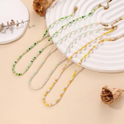 JSJOY Tiny Crystal Beaded Choker Necklaces for Women Colorful Beaded Necklace Dainty Choker Necklaces Simple Boho Jewelry Gifts for Teens Handmade Shining Bead Necklaces Gifts - color: Green