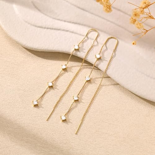 Freekiss Gold Chain Studs Earrings for Women Trendy: Hypoallergenic 14K Gold Plated Dangle Earrings Dainty Small Long Chain Earring Set Fashion Gold Jewelry for Women - style: 4 Diamond-GD