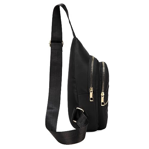 Xsecnua Crossbody Sling Bag Small Sling Backpack, Cross Body Bag Chest Bag for Women Men Travel Hiking Daypack - color: Black