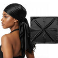 100% Mulberry Silk Head Scarf Large 36" - 19 Momme Women's Hair Wrap for Sleeping, Reduce Frizz & Damage, Natural Soft Silk - color: Black