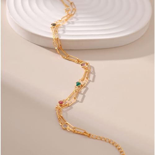 Yumikoo 18k Gold Plated Anklet Ankle Bracelets for Women - style: Colorful Rhinestones and Chunky Chain