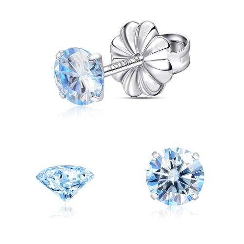 Moissanite Stud Earrings, G23 Hypoallergenic Titanium Stud Earrings for Women Men, Round Cut D Color VVS1 Clarity 18K White Gold Palted Multicolor Moissanite Jewelry, 0.6CT-3.0CT - color: Blue, size: (0.3ct*2)-4mm-0.6 Carat