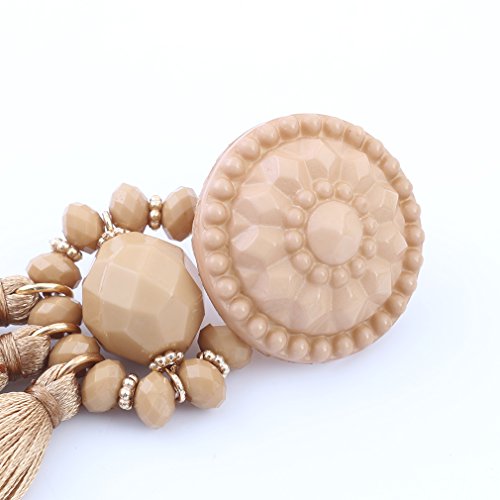 boderier Bohemian Statement Thread Tassel Chandelier Drop Dangle Earrings with Cassandra Button Stud - color: Brown