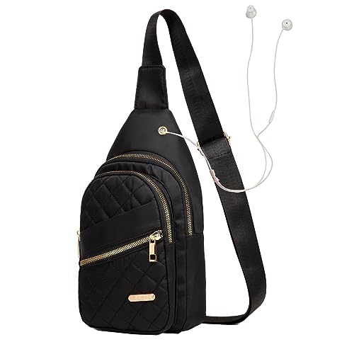 Xsecnua Crossbody Sling Bag Small Sling Backpack, Cross Body Bag Chest Bag for Women Men Travel Hiking Daypack - color: Black