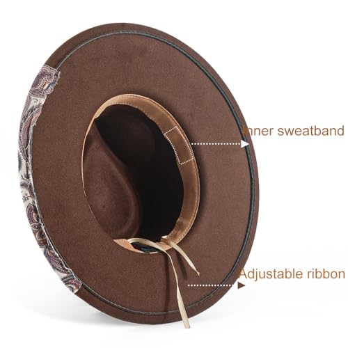 Womens Boho Fedora Hat Wide Brim Fedora Mens Handmade Flat Brim Hats - color: Brown