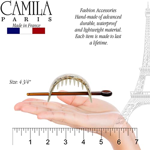 Camila Paris CP3342 French Hair Bun Holder Cover Cap Hair Updo, Camouflage, Hair Pin Thru, Strong Hold Grip Hair Clips for Women, No Slip and Durable Styling Girls Hair Accessories, Made in France - color: Camouflage