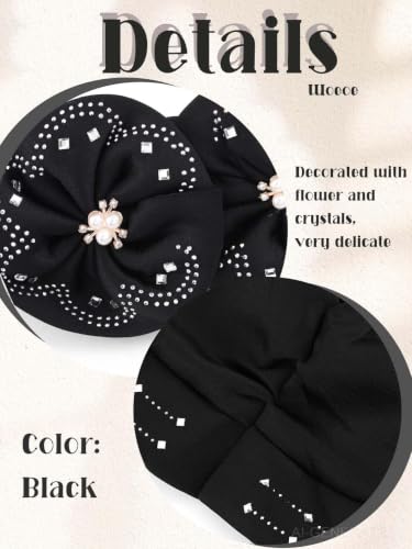 Woeoe Beanie Cap Head Wrap Black Rhinestones Head Scarf Flower Pearls Twisted Head Turban for Women Girls - color: Black