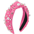 WantGor Pearl Knotted Headband, Women Rhinestone Embellished Hairband Elegant Wide Top Knot Bride Headbands Headpieces Party Fashion Elegant Ladies Hair Band Hair Hoop Accessories (Hot Pink) - color: Hot Pink