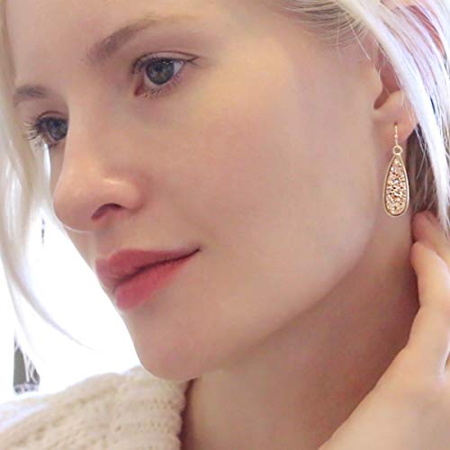 Teardrop Dangle Earrings for Women with Simulated Druzy Stones, in Gold or Rose Gold Tone - color: Gold - Gold Stone