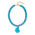 Chunky Beaded Necklace for Women with Conch Shell Pendant, Boho Bead Statement Necklace with Adjustable Gold Chain, Beach Jewelry for Summer＆Vacation Gifts - color: Blue