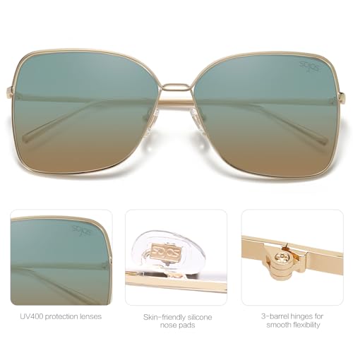 SOJOS Trendy Square Oversized Sunglasses Womens Mens UV400 Big Large Designer Shades SJ1082 - color: Gold/Green Gradient Brown