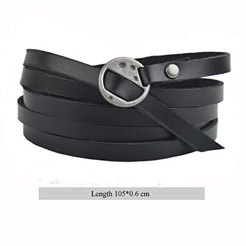 Rantanto Genuine Leather Wrap Bracelets Trendy Western Stackable Cuff Adjustable Boho Layered Bracelet Jewelry For Men Women - color: Black