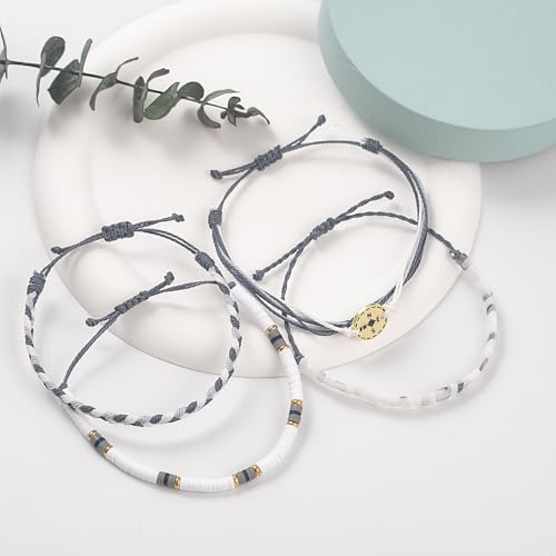 FANCY SHINY Boho Nautical Compass String Bracelets Beaded Clay Beads Bracelet Stackable Friendship Bracelets Summer Beach Outfits for Women Girls - color: Grey