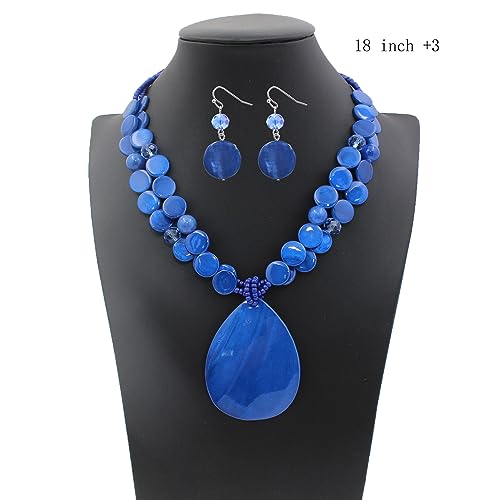 Big Teardrop Pendant Necklaces for Women Colorful Beaded Necklaces Statement Set for Holiday. - color: Blue