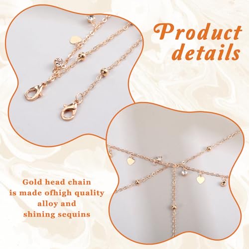 Head Jewelry for Women Rhinestone Sequin Gold Head Chain Boho Egyptian Gold Headpiece Hair Accessories for Women Egyptian Hair Accessories Festival Prom Wedding Bridal