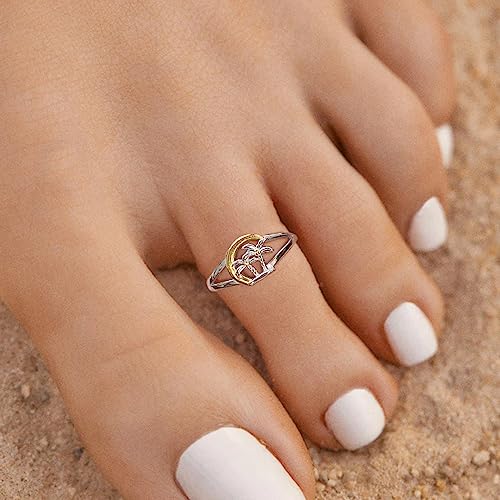 CHIC & ARTSY 925 Sterling Silver Open Toe Ring for Women - Lightweight Comfortable Yoga Toe Rings, Adjustable Stackable Toe Rings, Boho Coastal Vacation Beach Foot Jewellery - color: 3# Palm trees ring