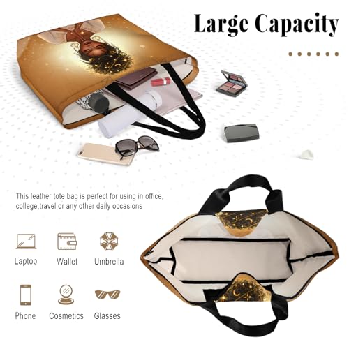 African American Women Tote Bag Black Shoulder Handbag For Women Fit Work Beach Labtops With Zip - color: Black Women 28