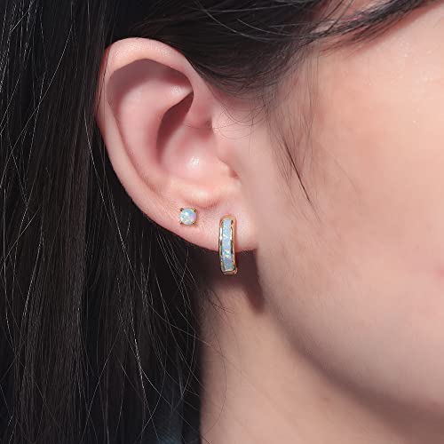 CiNily Huggie Earrings Opal Hinged Hoop Earrings Gold Plated Hypoallergenic Small Hoop Earrings for Women Teen Girls Men Sensitive Ears - color: Gold Plated-White
