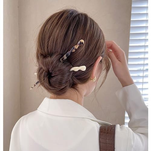 6 Pieces Acetate Hair Sticks, Vintage Tortoiseshell Hair Chopsticks with Leopard Print, for Buns Hair Clips Hair Sticks for Long Hair Accessories, Includes Flannel Bag for Women Girls - color: Classic Pattern