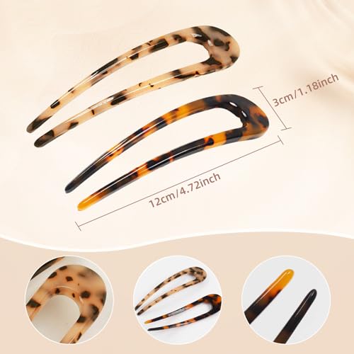 2 Pack Benefree French Style Cellulose Acetate Tortoise Shell U Shaped 4.7 inch Hair Pins Fork 2 Prong Updo Chignon Pin for Women Girls Hairstyle Accessories（Tortoiseshell and White Tortoiseshell) - color: Tortoiseshell&White Tortoiseshell