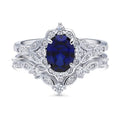 BERRICLE Sterling Silver CZ Halo Wedding Engagement Rings for Women, Oval Cut Cubic Zirconia, 1-3 Piece Sets, Pink/Blue/Clear - style: 2 Piece Set, Sapphire