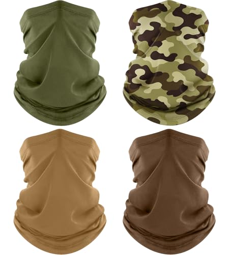 ROXUN 4 Pack Neck Gaiter, Cooling Breathable Face Mask UV Protection Scarf Hiking Bandana for Men/Women - color: Army Green+sand+brown+green Camo