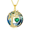 POPLYKE Mothers Day Gifts for Mom Her Wife Tree of Life Necklace 925 Sterling Silver Birthstone Pendant with Crystal Anniversary Birthday Wedding Jewelry for Women - color: 05-May-Emerald, style: 18K Gold Plated-Blue Crystal