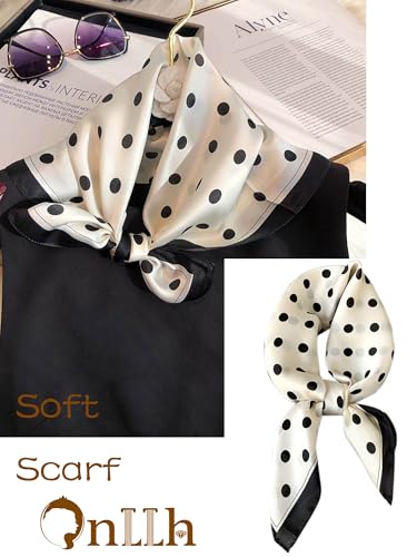 Silky Scarf for Women Lightweight Satin Bandanas Neck Hair Wrap For Sleeping Head Scarves 27.5" - color: A02 White Black Point/27.5"