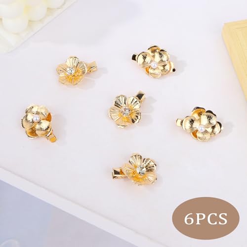ANBALA 6Pcs Small Gold Hair Clips 2 Styles Elegant Flower Alligator Clips with Pearl and Rhinestone, Small Floral Gold Hair Accessories for Women Girls