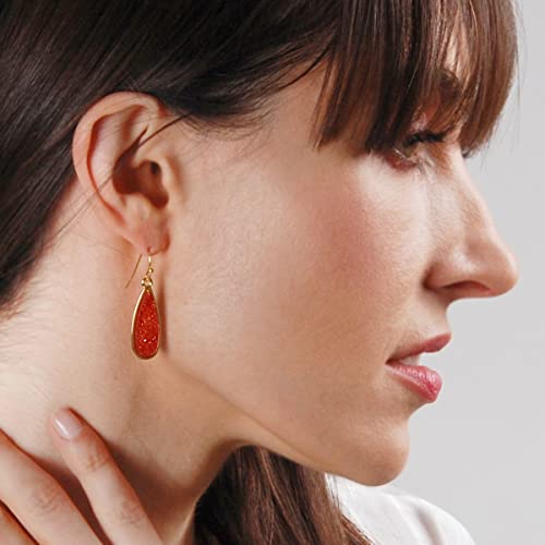 Teardrop Dangle Earrings for Women with Simulated Druzy Stones, in Gold or Rose Gold Tone - color: Gold - Red Stone