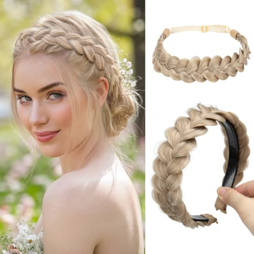 CJL HAIR 2PCs Braided Headbands Hair Piece for Women Synthetic Hair Hoops Head Bands Handmade Braid Hairband Accessories Elastic Stretch Headwrap Sunny Blonde - color: 2PCS-Sunny Blonde