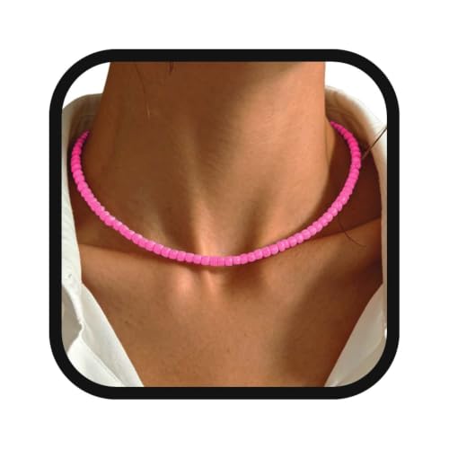 Boho Beaded Choker Necklace Colorful Short Necklaces Summer Beach Necklaces Jewelry for Women - color: Pink
