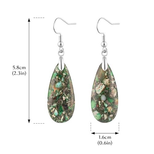 Stone Drop Earrings for Women Earrings Teardrop Jasper Stone Dangle Earrings - color: Brownish Green-Silvery Hook