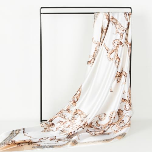 RIIQIICHY Head Scarf for Women Like Silk Scarf Hair Scarf Printed Square Scarf Bandanas for Women 35 Inches - color: Ivory/Beige/Brown