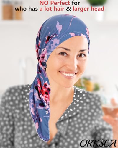 Chemo Headwear for Women Pre-Tied Head Scarf Headwraps Soft Turbans Cancer Hats Chemo Beanie Coverings Scarves - color: Blue
