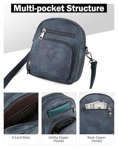 FADEON Small Purses for Women Crossbody Bags, Designer PU Leather Mini Cross Body Purse Travel Shoulder Bag Card Slots - color: Blue