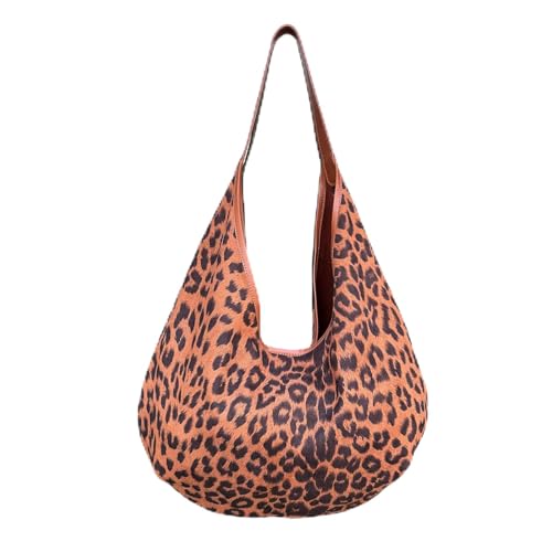 ENBEI Leopard Print Tote Bag for Women Leather Strap Shoulder Tote, Soft Faux Suede Large Tote with Button, Foldable Fashion hobo bag for Travel, Work & Daily Use | Leather Strap