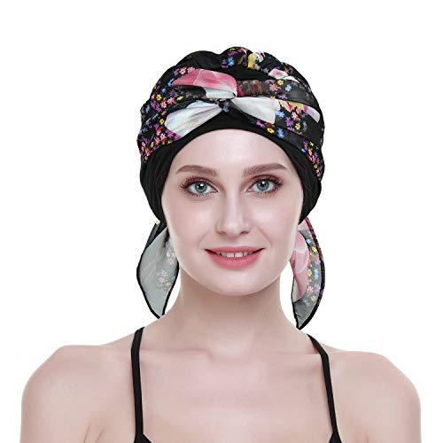 Chemo Headwear Turbans for Women Long Hair Head Scarf Headwraps Cancer Hats - color: Burgundy Black