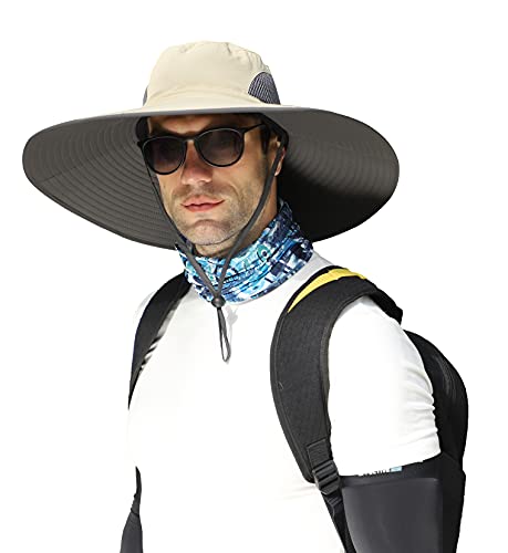 Leotruny Men Wide Brim Sun Hats UPF50+ Waterproof Breathable Bucket Hat for Fishing, Hiking, Camping - color: C01-khaki