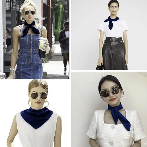 Ciormis 100% Mulberry Silk Scarf-Women's 21''/27''Square Silk Hair Head Scarf Neckerchief with Gift Packaged - color: 21''x 21''-style 19-navy