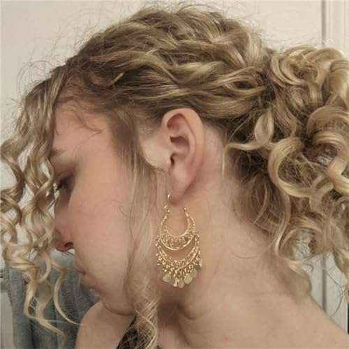 Boho Antique Carved Flower Dangle Drop Earrings for Women Vintage Retro Handmade Hollowed Antiqued Bronze Floral Shaped Geometric Gold Silver Plated Hoop Earrings for Ethnic Style Jewelry Gifts - color: Gold coin hoop earrings