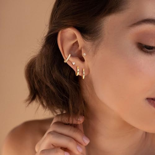 M MOOHAM Hypoallergenic Flat Back Earring Stack for Women Teen Girls, 14K Gold Plated Small Huggie Hoop Earrings Trendy Dainty Gold Cartilage Stud Earring Stacks Set Jewelry Gifts for Women Girls - color: 14K-Gold-Plated