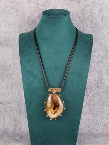 Leather Necklace for Women Large Pendant Hippie Choker Necklace Vintage Sweater Necklace Chunky Boho Necklaces for Women - style: Boho Chunky Necklace